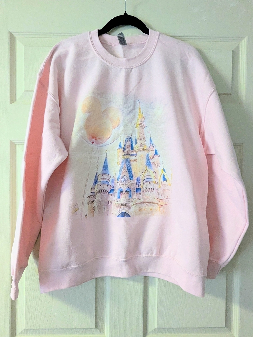 Walt Disney World Cinderella Castle Print Sweatshirt Pink Balloon Vacation Park